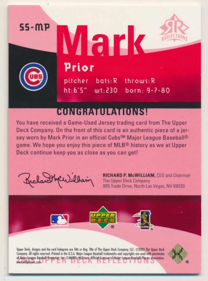 2005 Reflections Super Swatch Red #MP Mark Prior back image