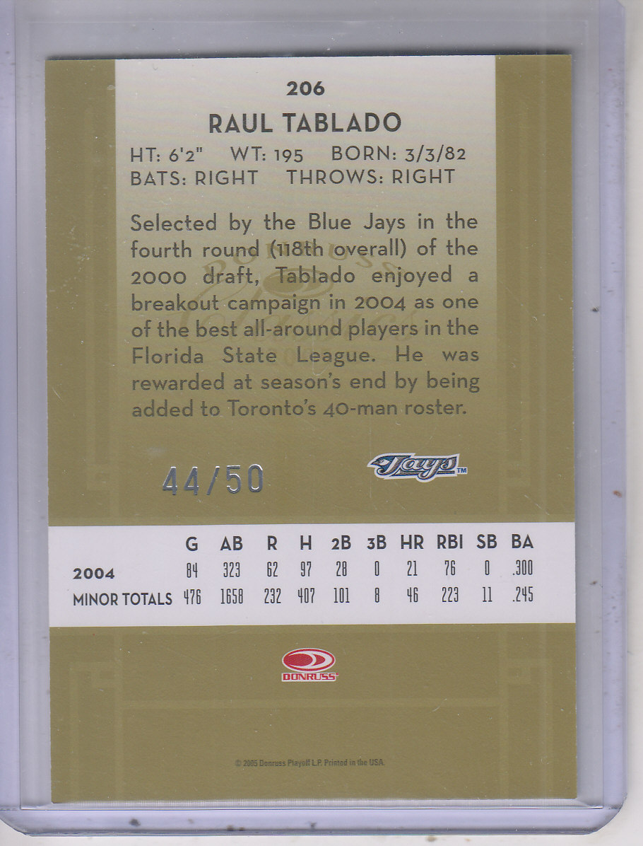 2005 Donruss Classics Timeless Tributes Gold #206 Raul Tablado back image