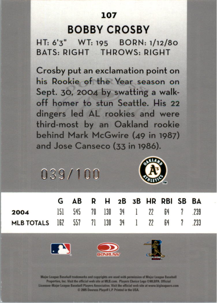2005 Donruss Classics Timeless Tributes Silver #107 Bobby Crosby back image