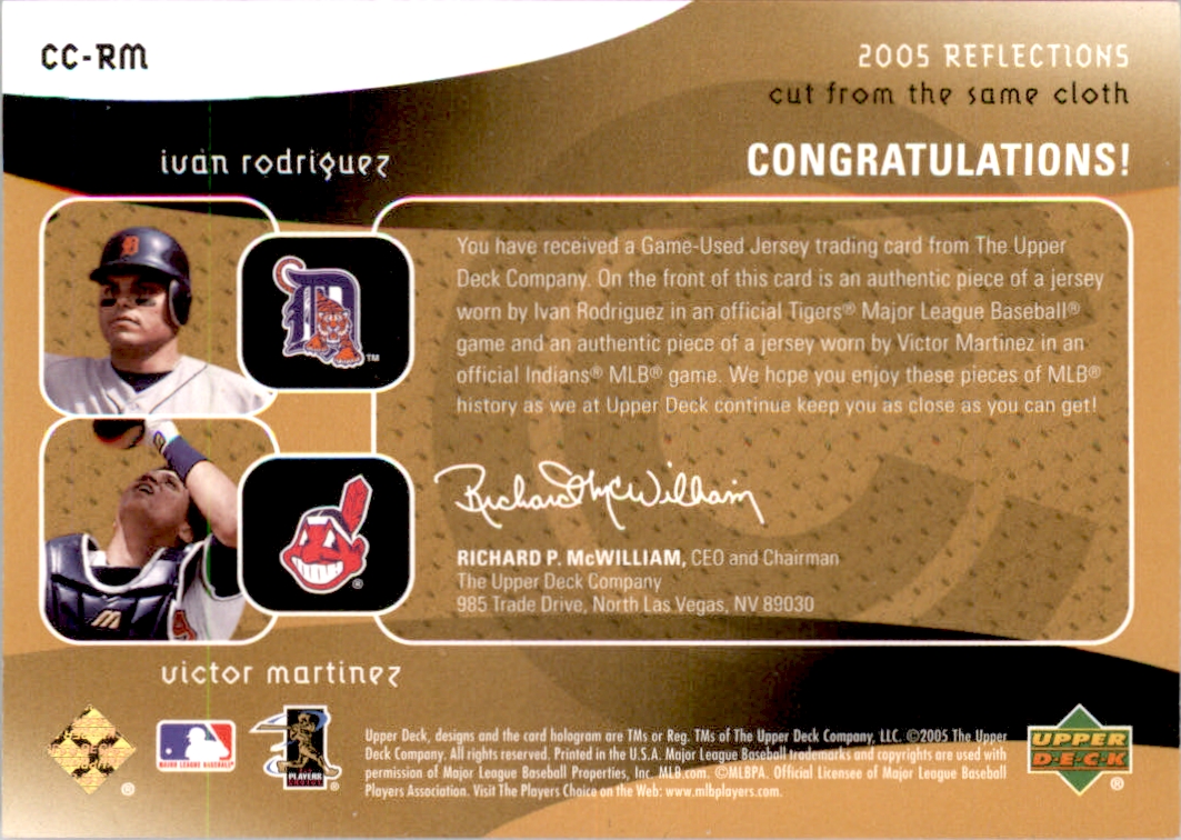 2005 Reflections Cut From the Same Cloth Dual Jersey #RM Ivan Rodriguez/Victor Martinez back image