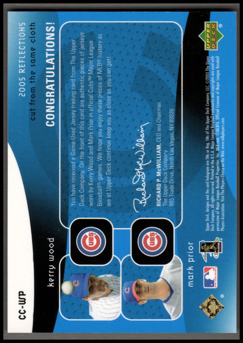 2005 Reflections Cut From the Same Cloth Dual Jersey Blue #WP Kerry Wood/Mark Prior back image