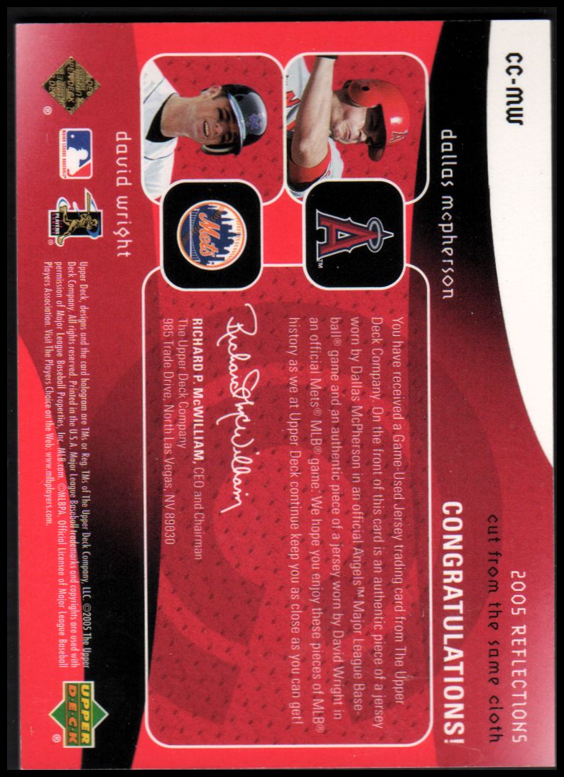 2005 Reflections Cut From the Same Cloth Dual Jersey Red #MW Dallas McPherson/David Wright back image