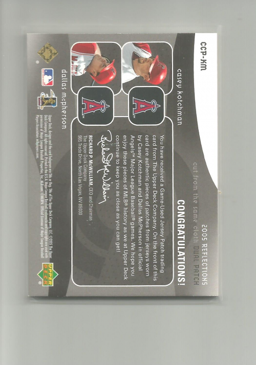 2005 Reflections Cut From the Same Cloth Dual Patch #KM Casey Kotchman/Dallas McPherson back image