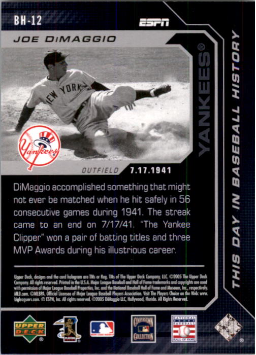 2005 Upper Deck ESPN This Day in Baseball History #BH12 Joe DiMaggio