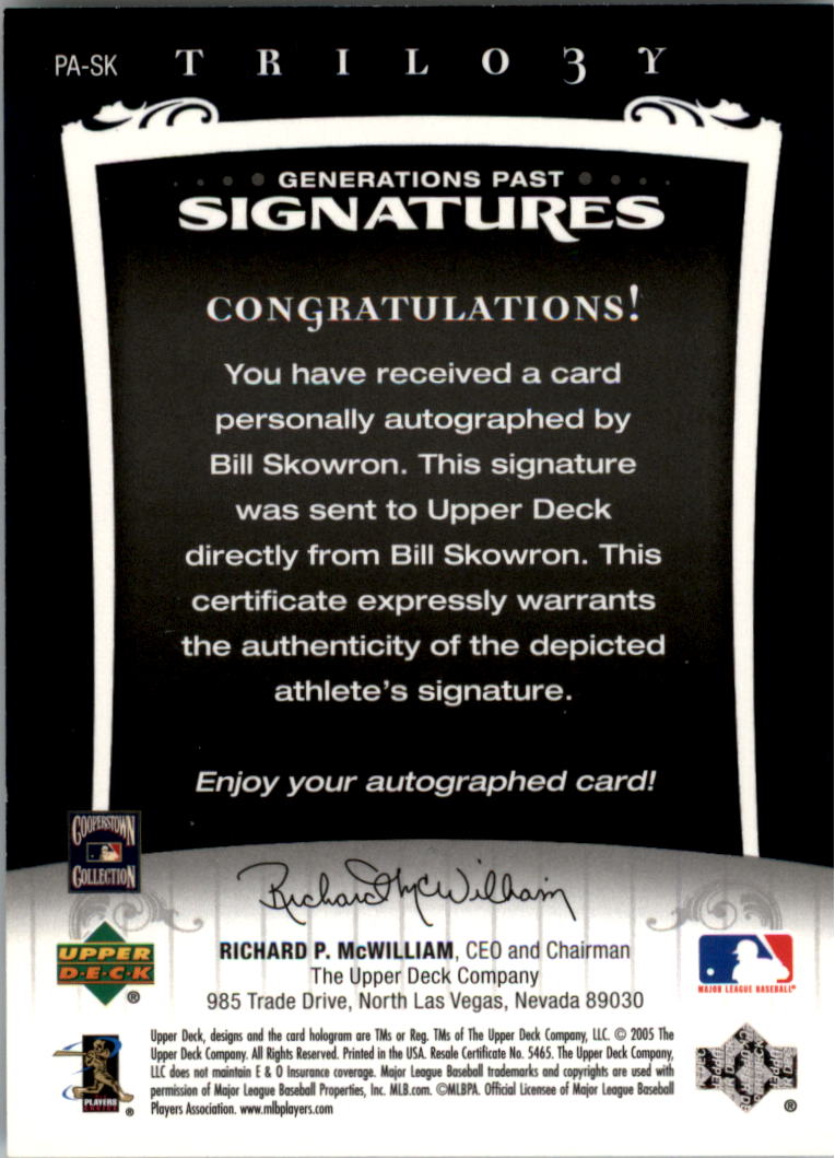 2005 Upper Deck Trilogy Generations Past Signatures Silver #SK Bill Skowron/199 back image