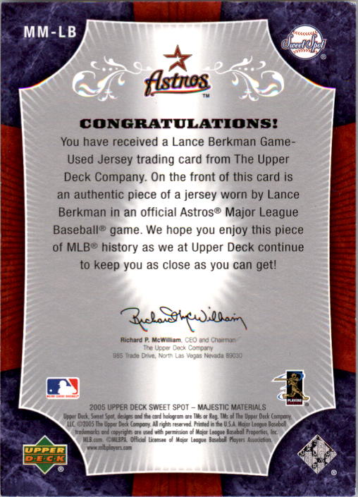2005 Sweet Spot Majestic Materials #MMLB Lance Berkman