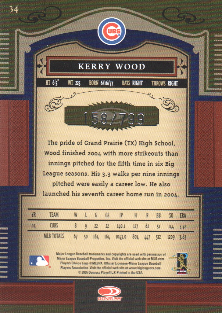 2005 Timeless Treasures #34 Kerry Wood back image