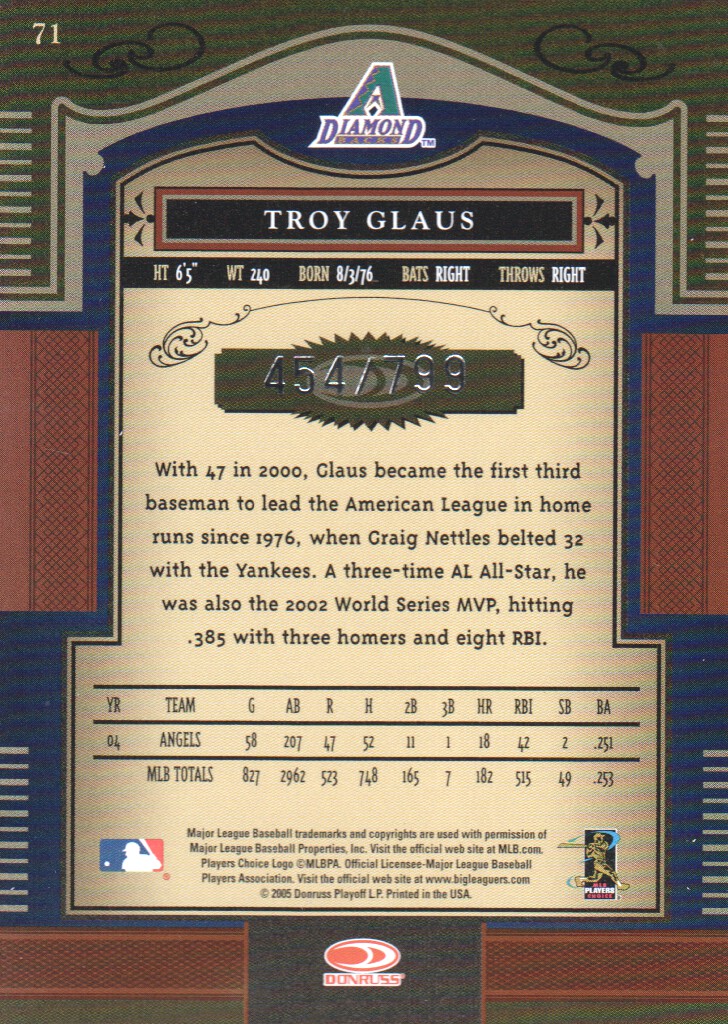 2005 Timeless Treasures #71 Troy Glaus back image