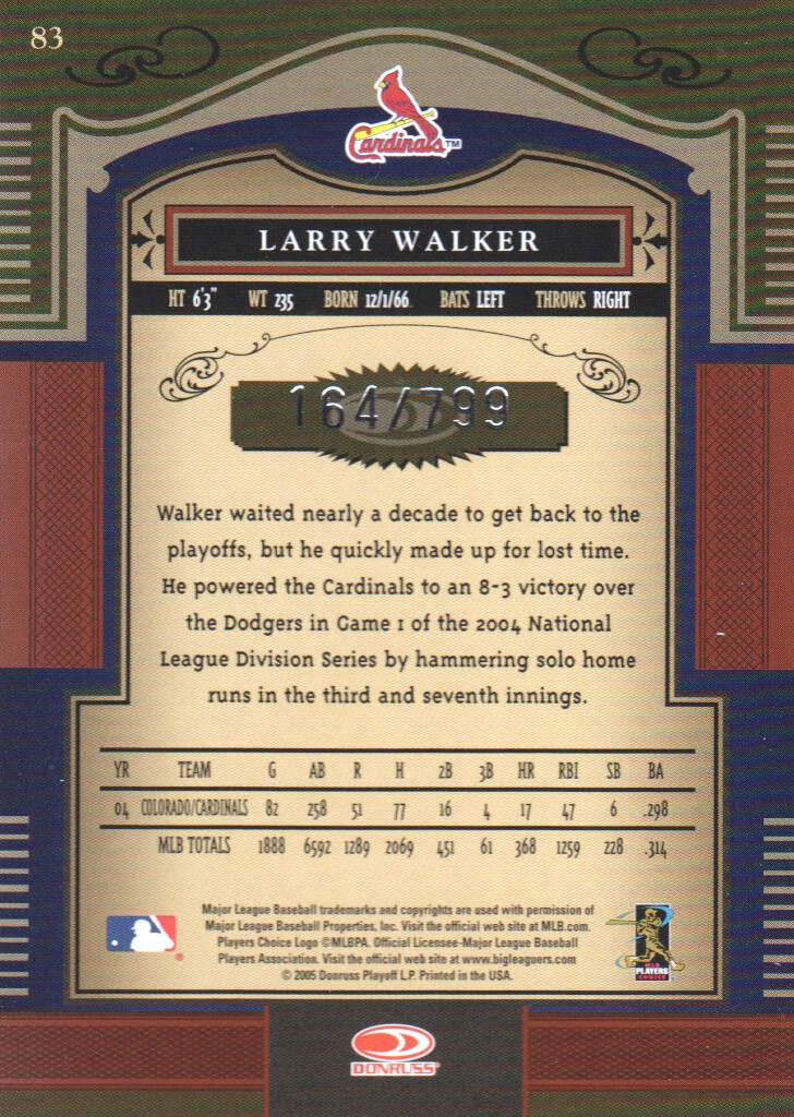 2005 Timeless Treasures #83 Larry Walker back image