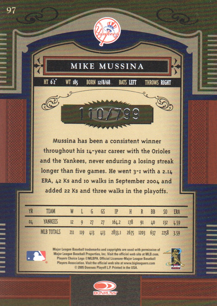 2005 Timeless Treasures #97 Mike Mussina Yanks back image