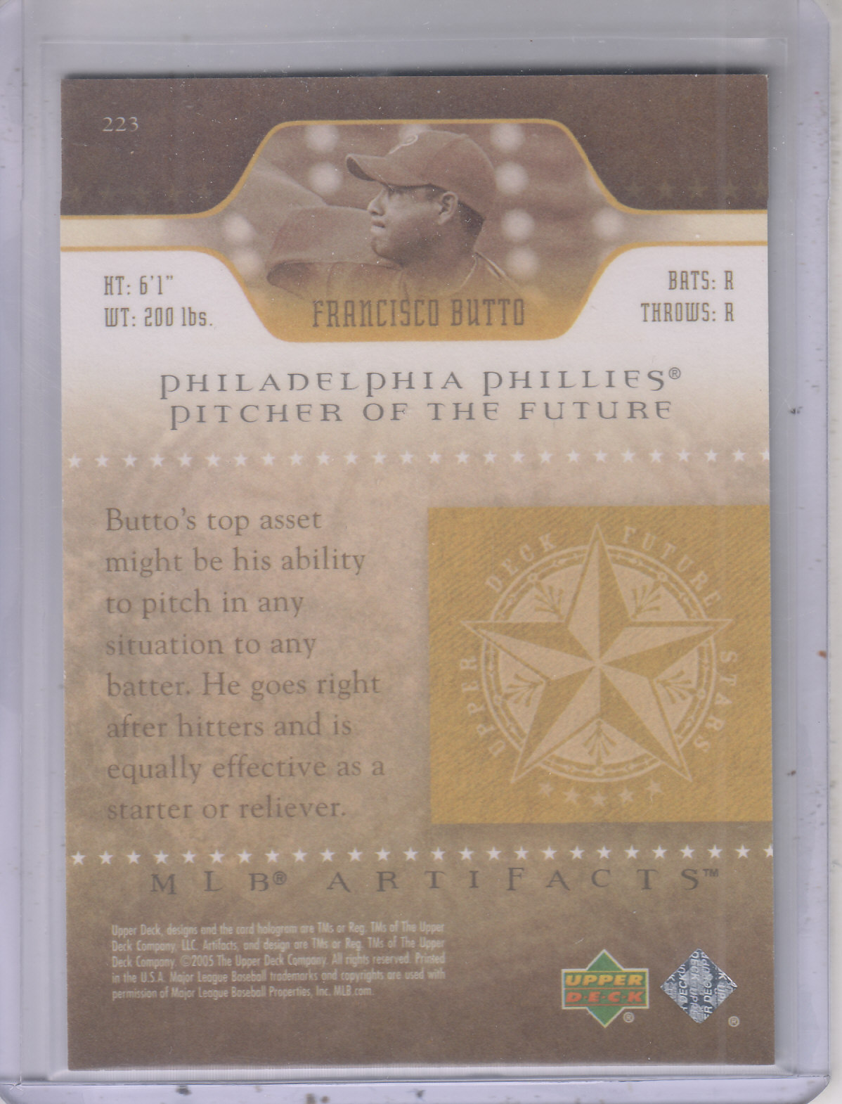 2005 Artifacts Rainbow Gold #223 Francisco Butto FS back image