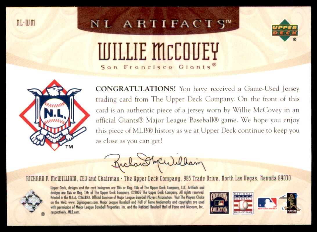 2005 Artifacts AL/NL Artifacts #WM Willie McCovey Jsy/325 back image