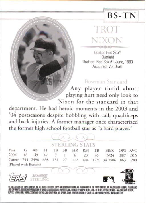 2005 Bowman Sterling #TN Trot Nixon Bat A back image
