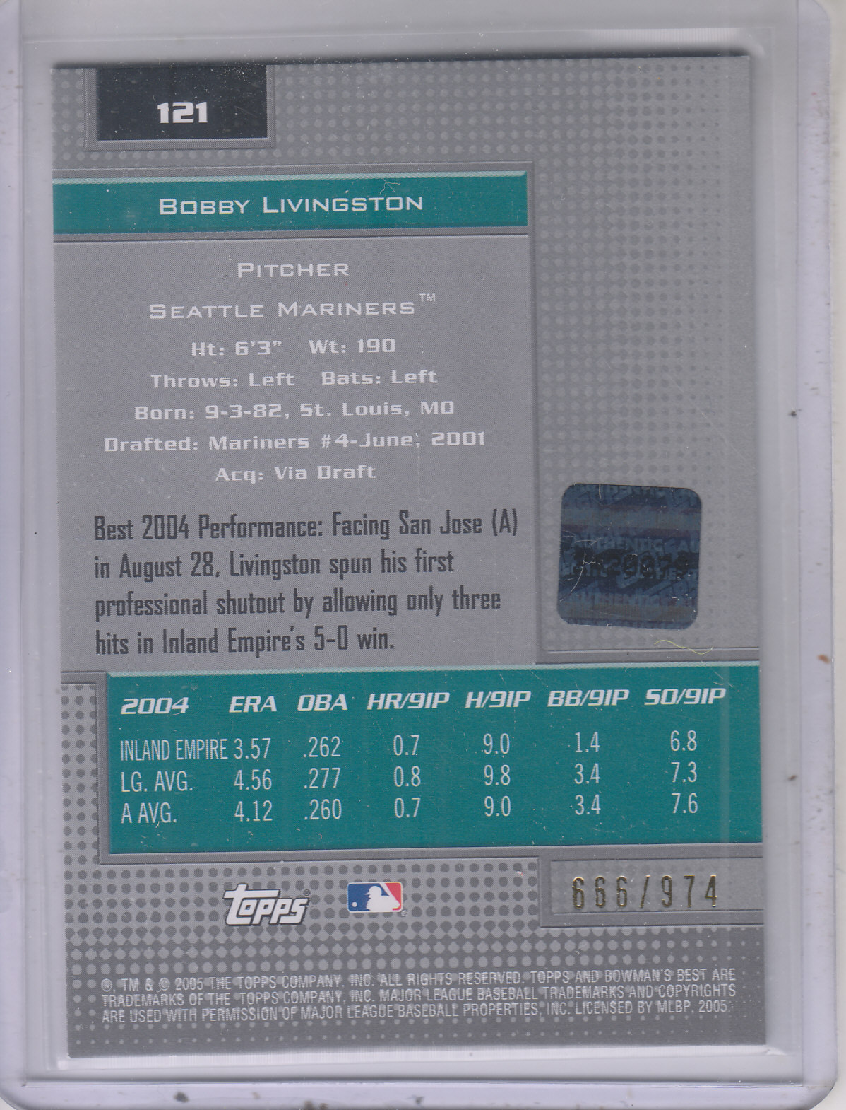 2005 Bowman's Best #121 Bobby Livingston FY AU RC back image
