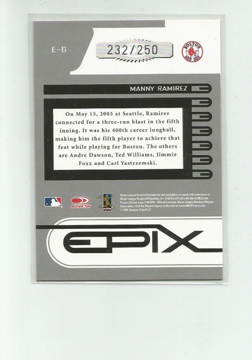 2005 Zenith Epix Purple Game #6 Manny Ramirez back image