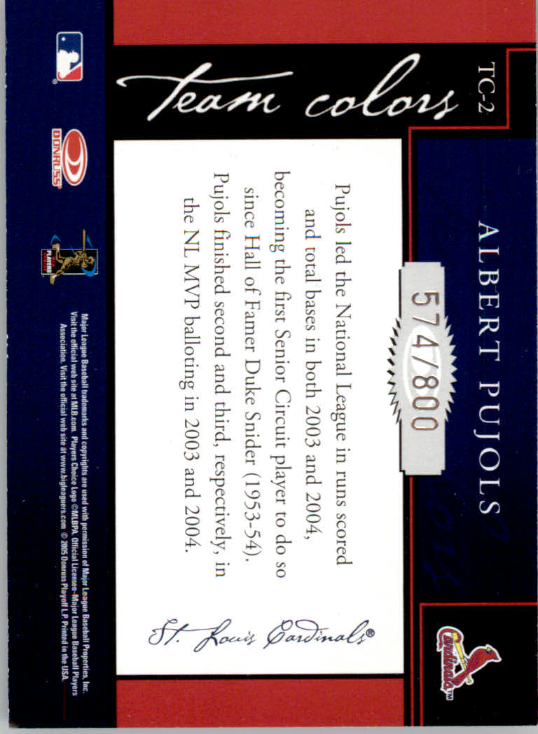 2005 Donruss Classics Team Colors #2 Albert Pujols back image