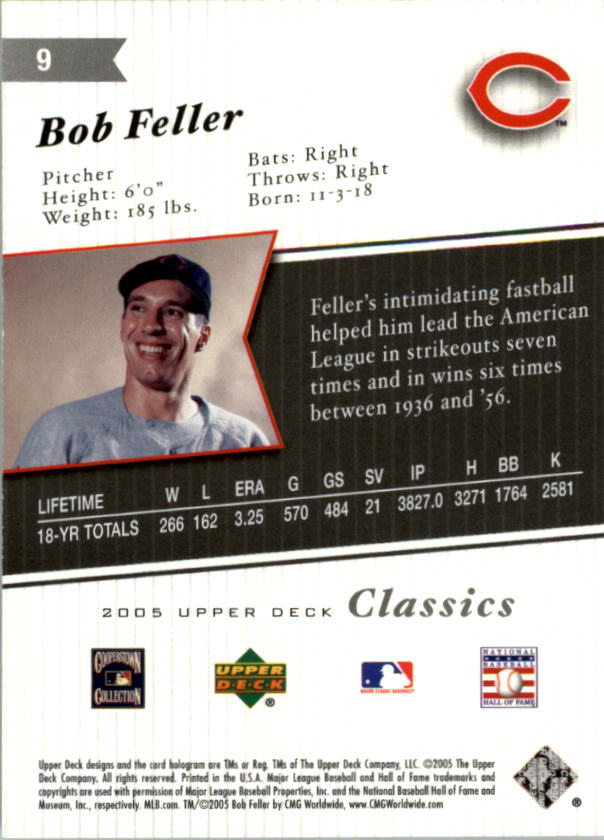 2005 Upper Deck Classics #9 Bob Feller back image