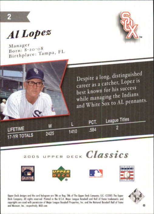 2005 Upper Deck Classics Gold #2 Al Lopez back image