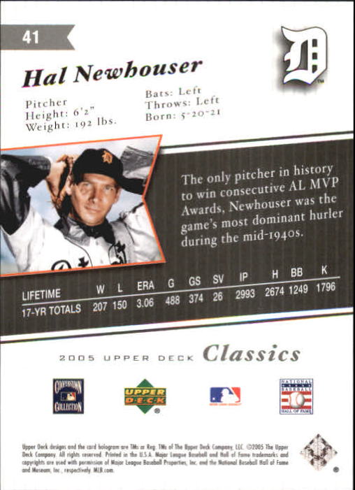 2005 Upper Deck Classics Silver #41 Hal Newhouser back image