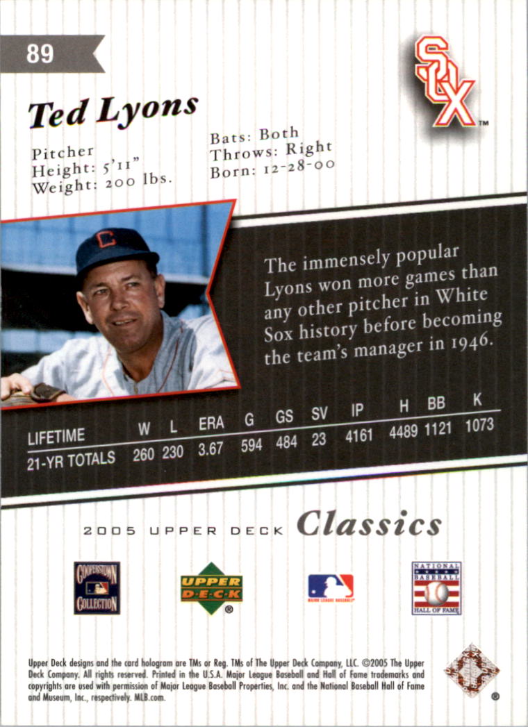 2005 Upper Deck Classics Silver #89 Ted Lyons back image
