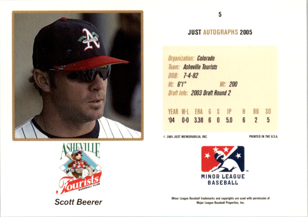 2005 Just Autographs #5 Scott Beerer back image