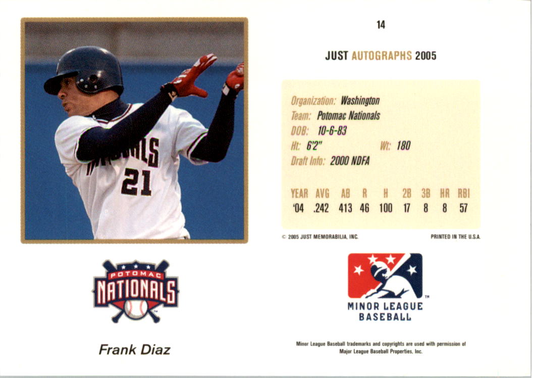 2005 Just Autographs #14 Frank Diaz back image
