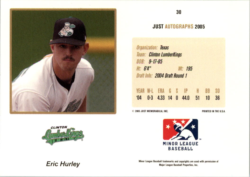 2005 Just Autographs #30 Eric Hurley back image