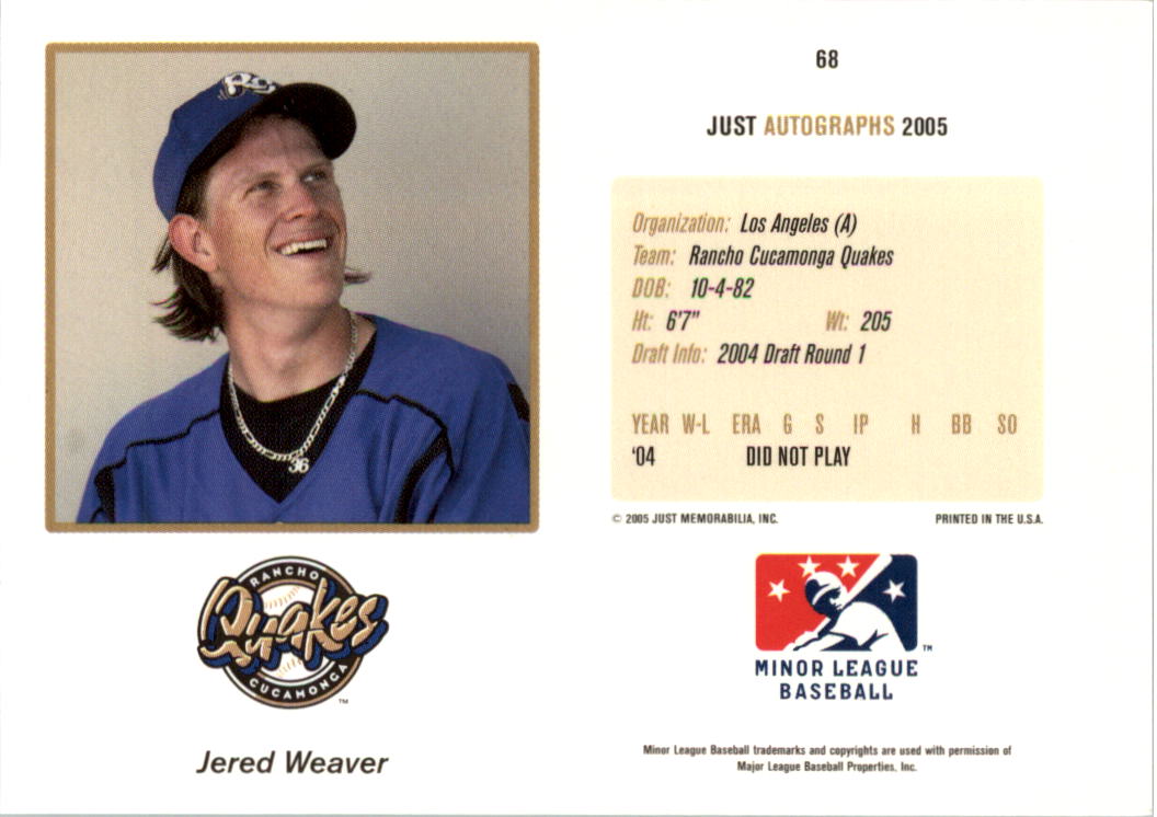 2005 Just Autographs #68 Jered Weaver back image