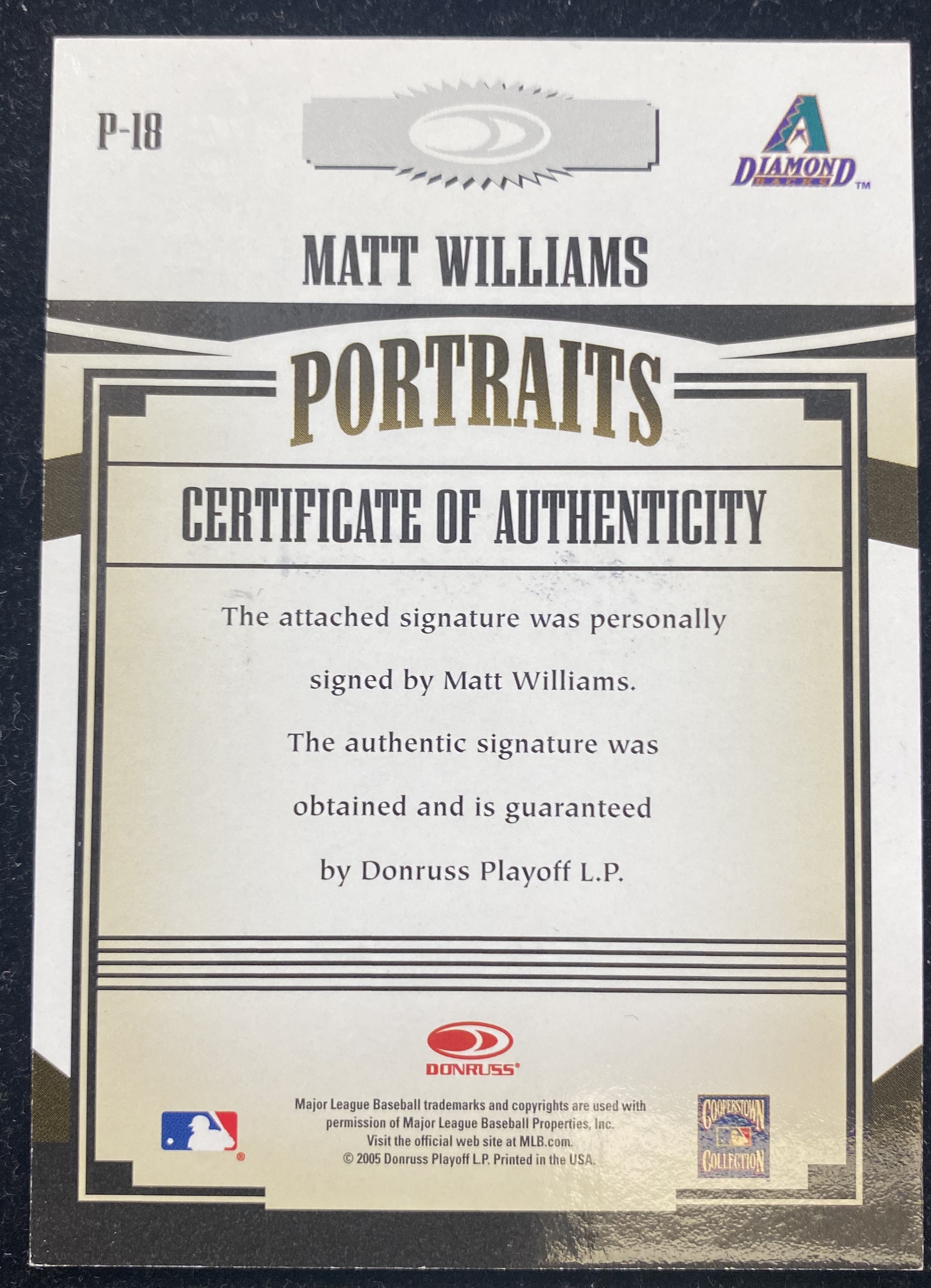 2005 Prime Patches Portraits Autograph #18 Matt Williams T2/90 * back image