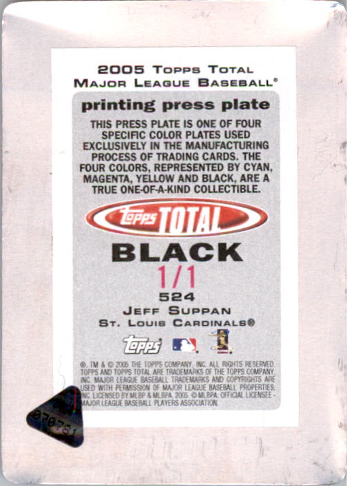 2005 Topps Total Press Plates Black Front #524 Jeff Suppan back image