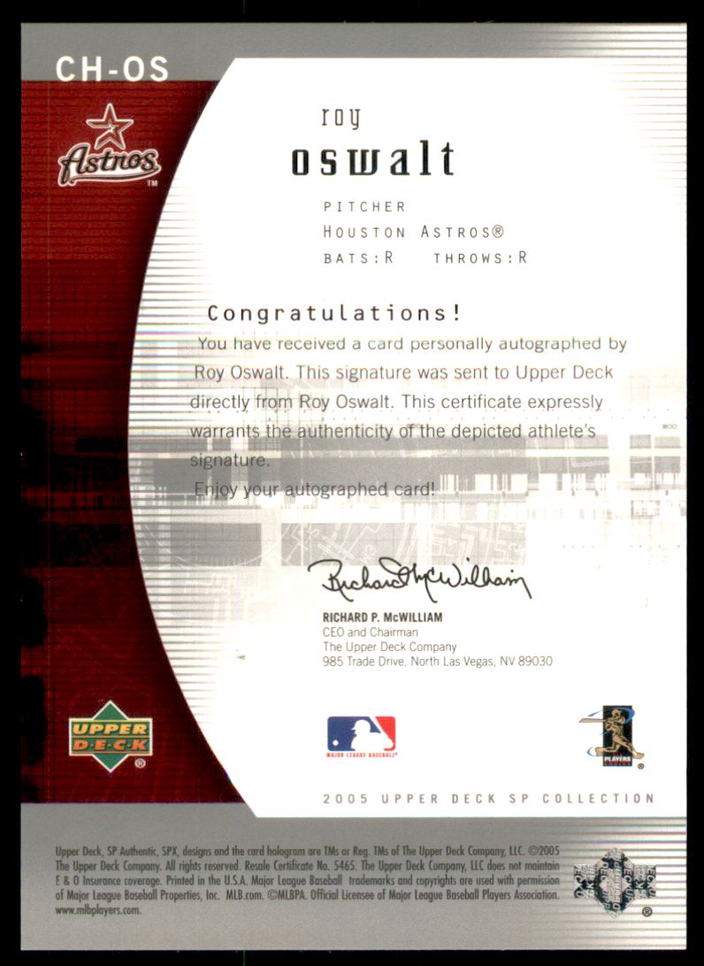 2005 SP Authentic Chirography #OS Roy Oswalt back image