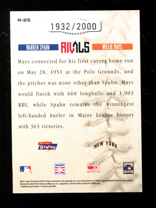 2005 Leather and Lumber Rivals #25 W.Spahn/W.Mays back image