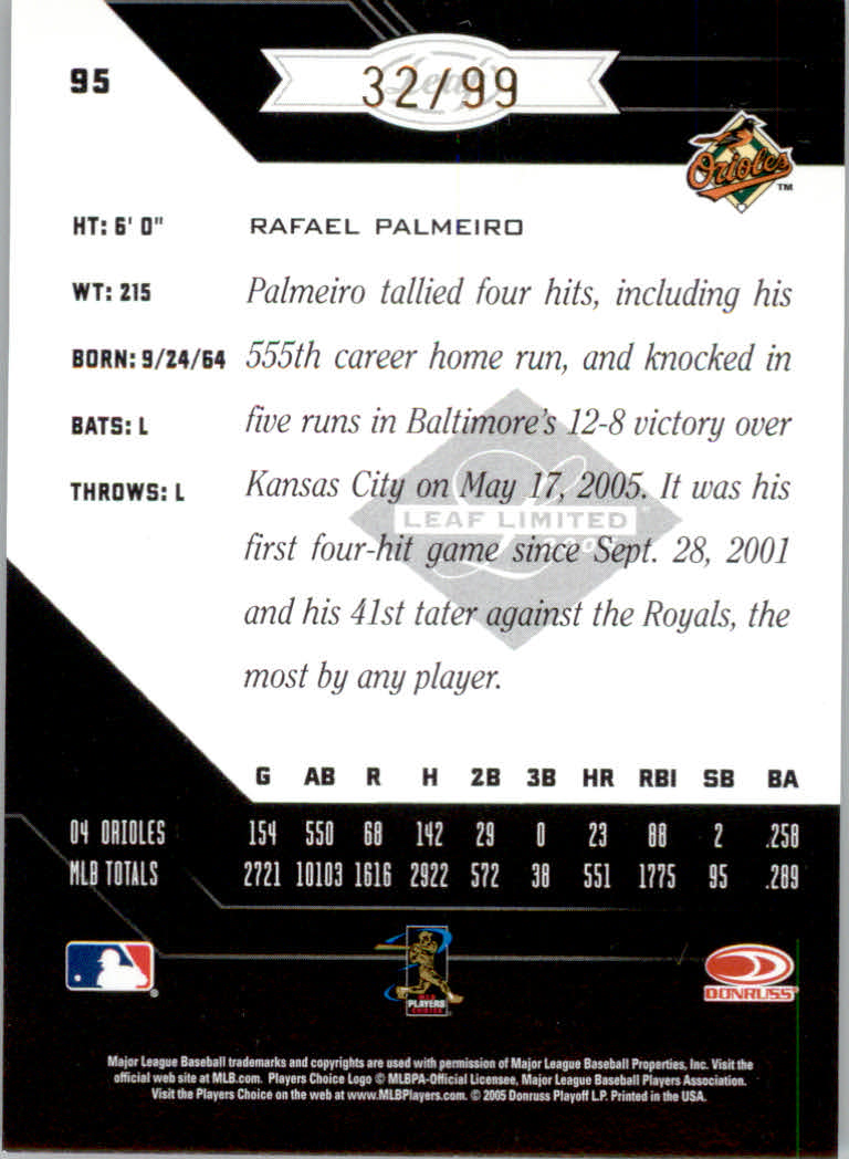 2005 Leaf Limited Bronze Spotlight #95 Rafael Palmeiro back image