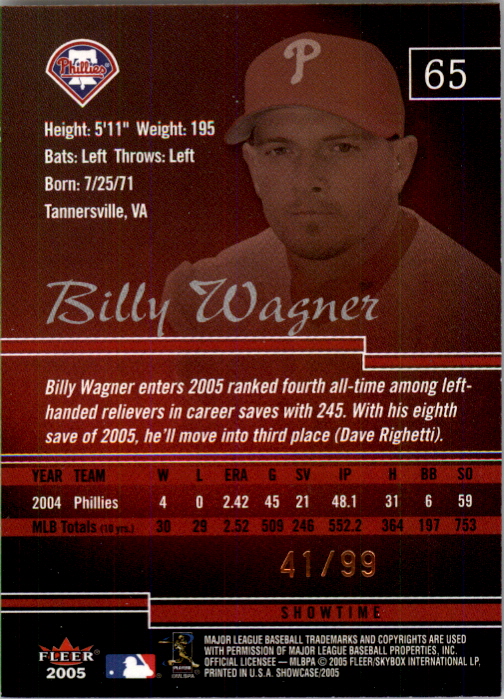 2005 Fleer Showcase Showtime #65 Billy Wagner back image