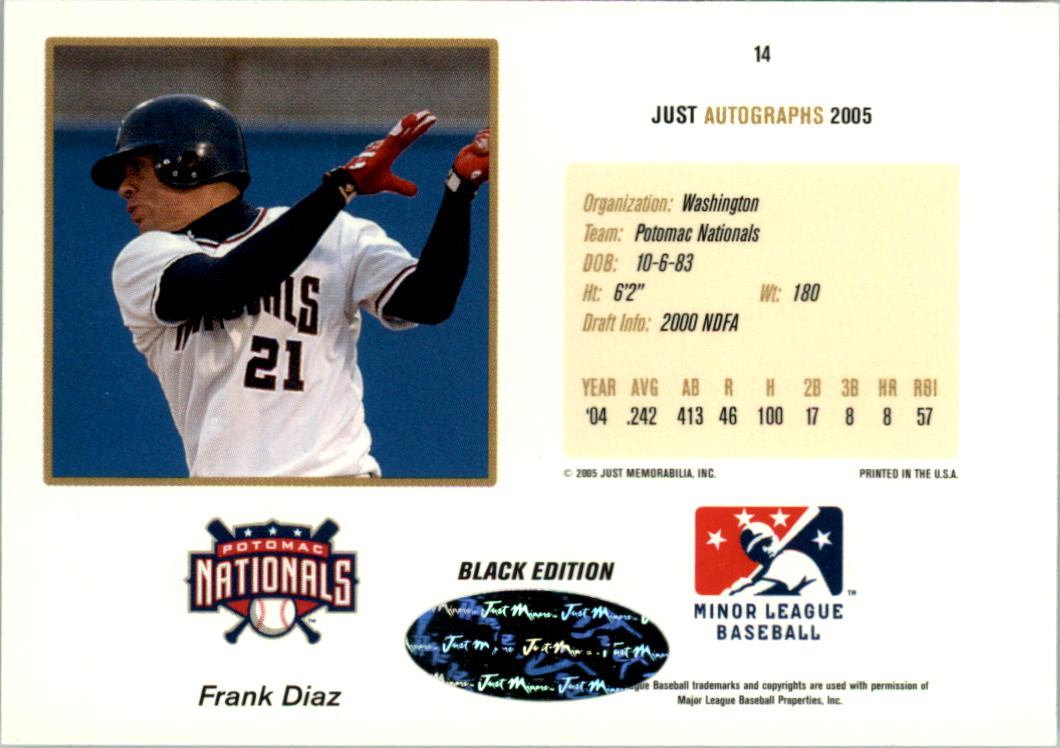 2005 Just Autographs Black #14 Frank Diaz back image