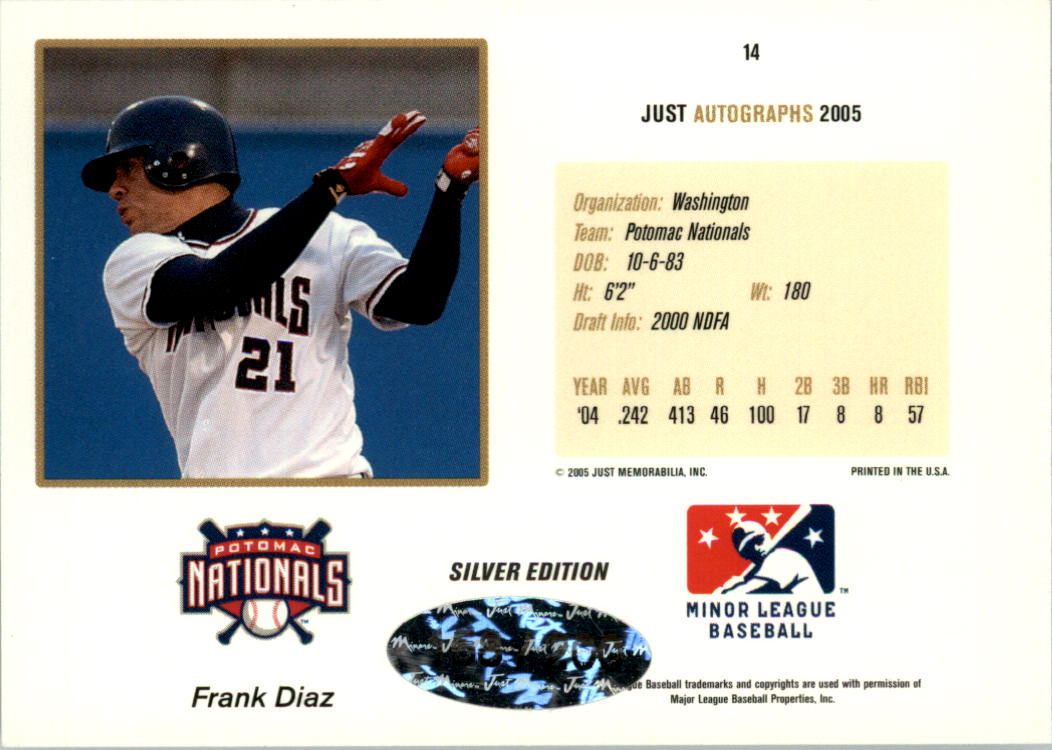 2005 Just Autographs Silver #14 Frank Diaz back image