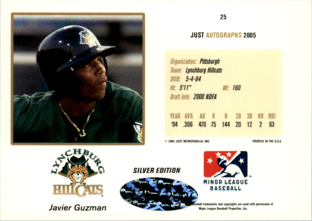 2005 Just Autographs Silver #25 Javier Guzman back image