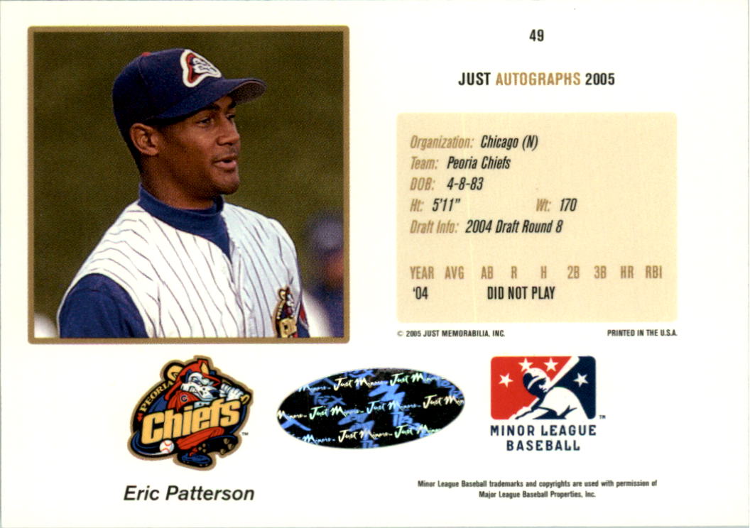 2005 Just Autographs Signatures #49 Eric Patterson/625 * back image