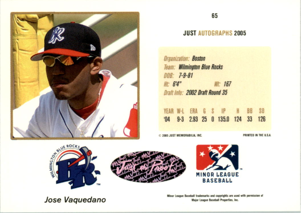 2005 Just Autographs Signatures #65 Jose Vaquedano/325 * back image