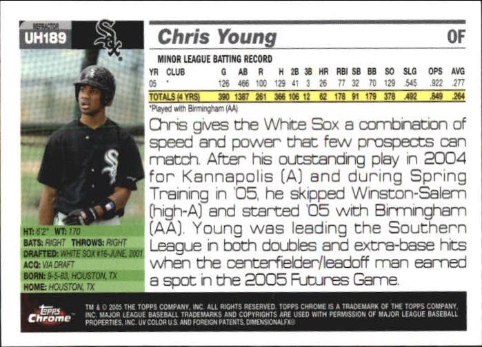 2005 Topps Chrome Update Refractors #189 Chris B. Young FY back image
