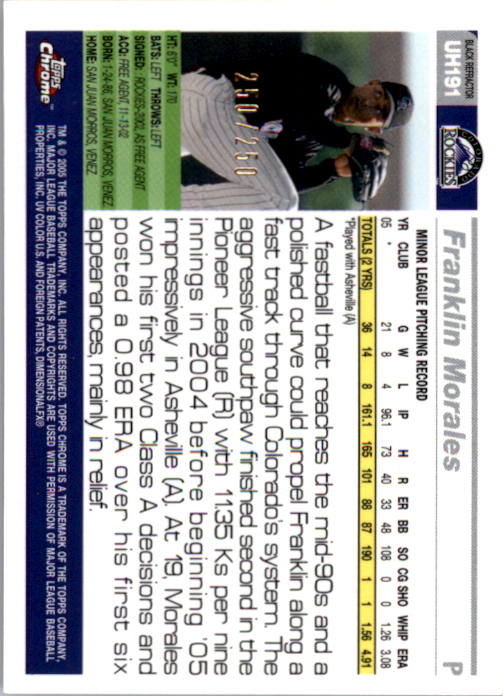 2005 Topps Chrome Update Black Refractors #191 Franklin Morales FY