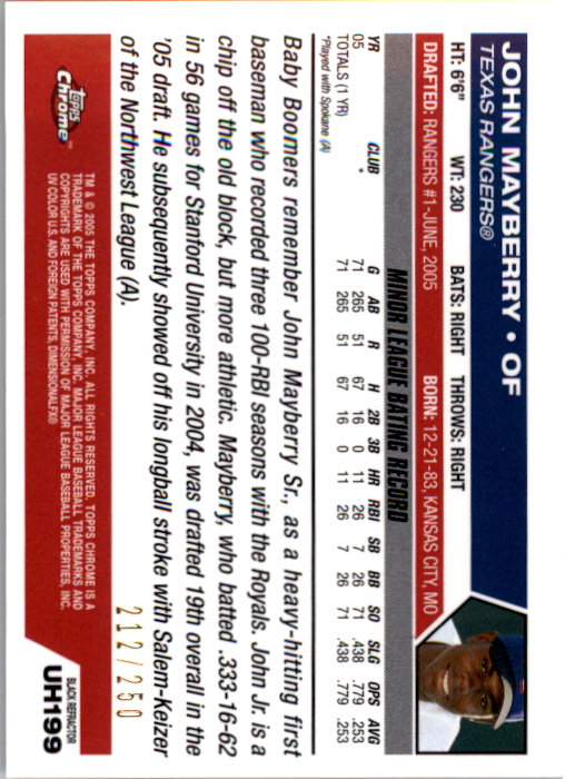 2005 Topps Chrome Update Black Refractors #199 John Mayberry Jr. FY