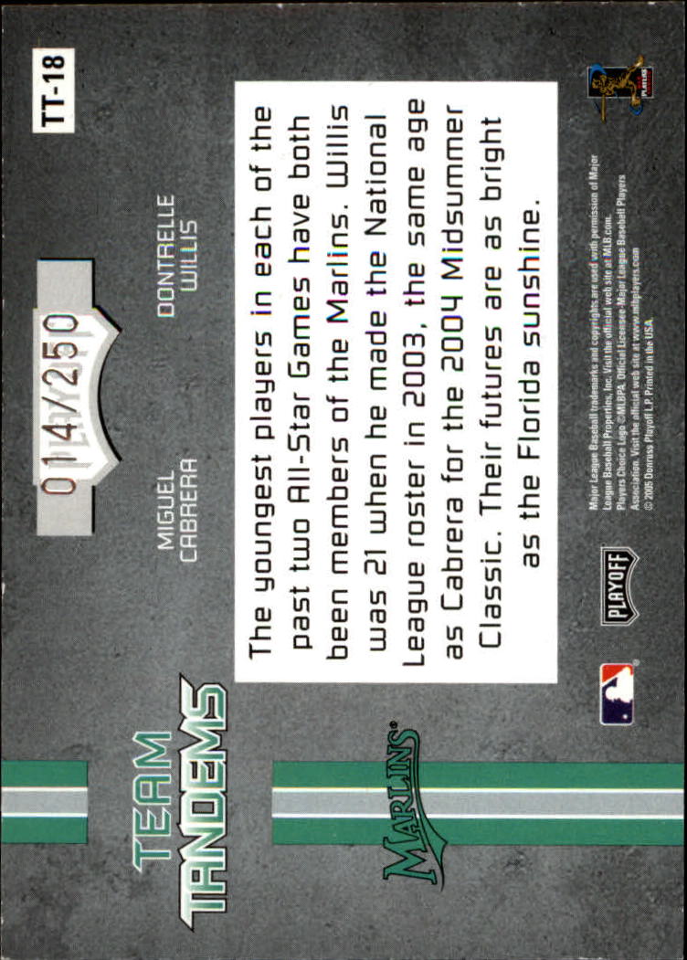 2005 Absolute Memorabilia Team Tandems #TT18 M.Cabrera/D.Willis back image