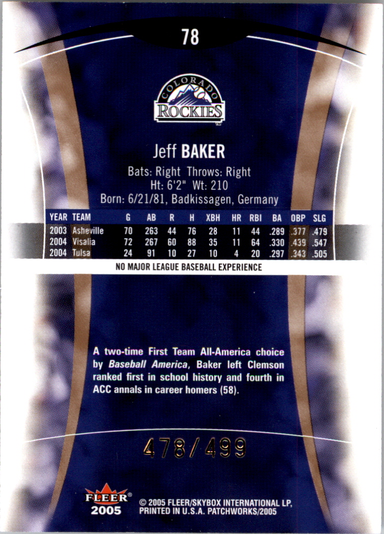 2005 Fleer Patchworks #78 Jeff Baker PO back image