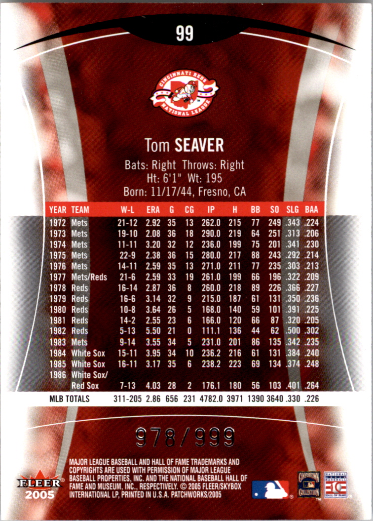 2005 Fleer Patchworks #99 Tom Seaver LS back image