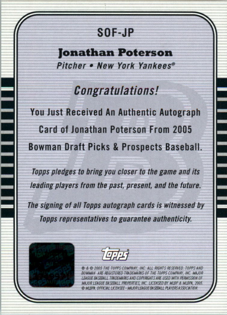 2005 Bowman Draft Signs of the Future #JP Jonathan Poterson C back image