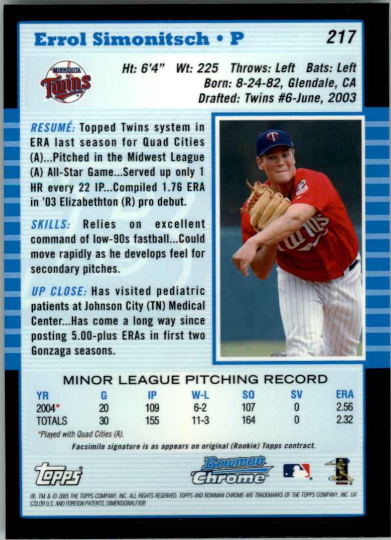 2005 Bowman Chrome Baseball Card Pick (Base) 103-330 - Picture 206 of 418