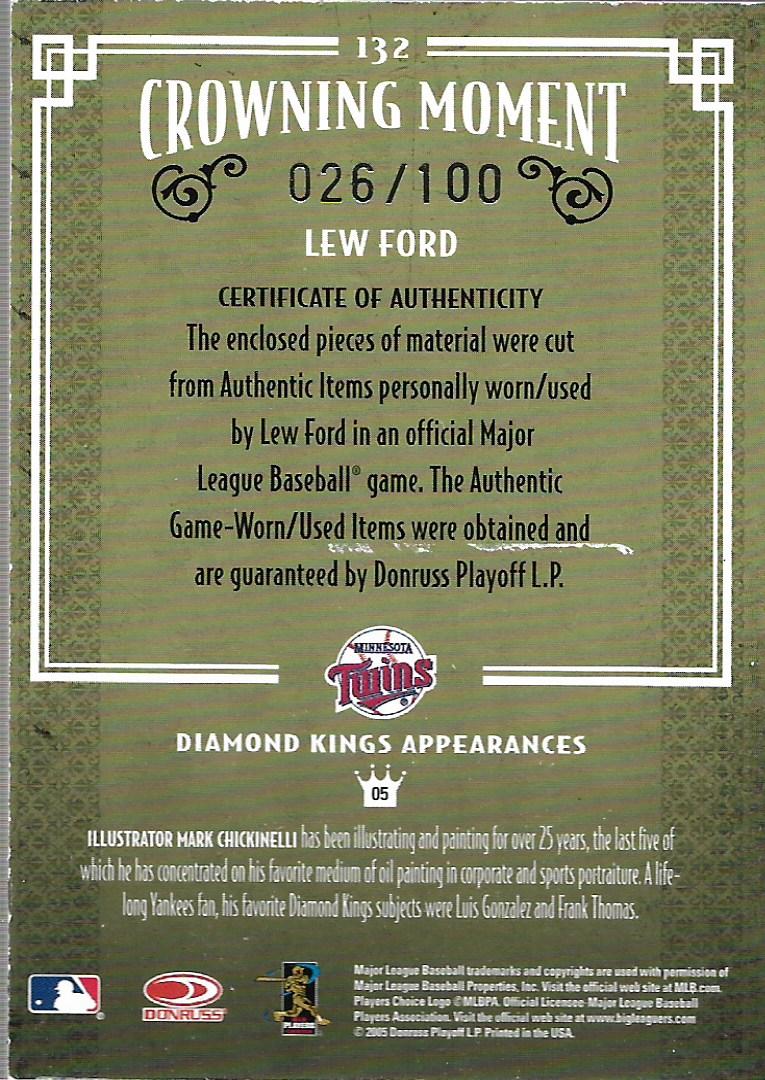 2005 Diamond Kings Signature Materials Silver #132 Lew Ford Bat-Jsy/100 back image