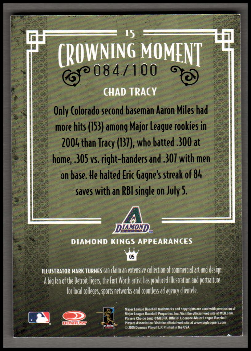 2005 Diamond Kings Signature Framed Red #15 Chad Tracy/100 back image