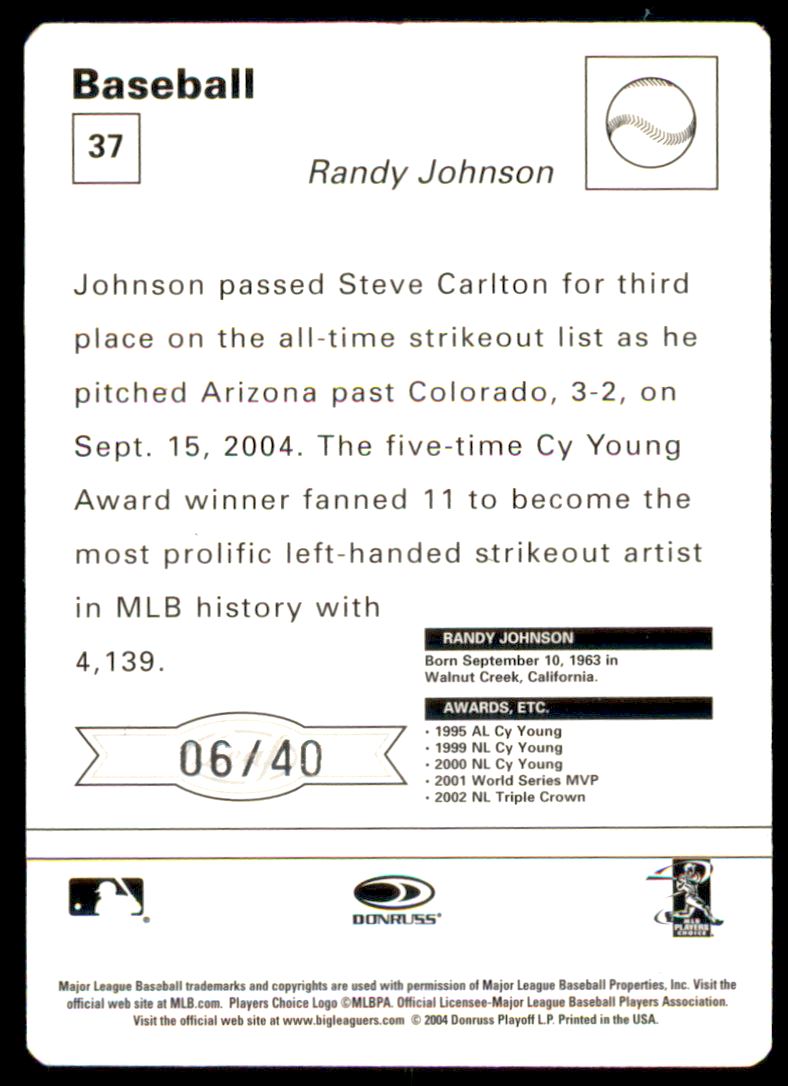 2005 Leaf Sportscasters 40 Green Throwing-Ball #37 Randy Johnson back image